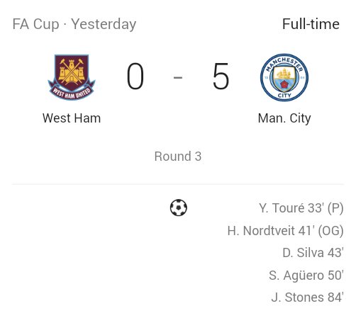 West Ham United 0 Manchester City 5